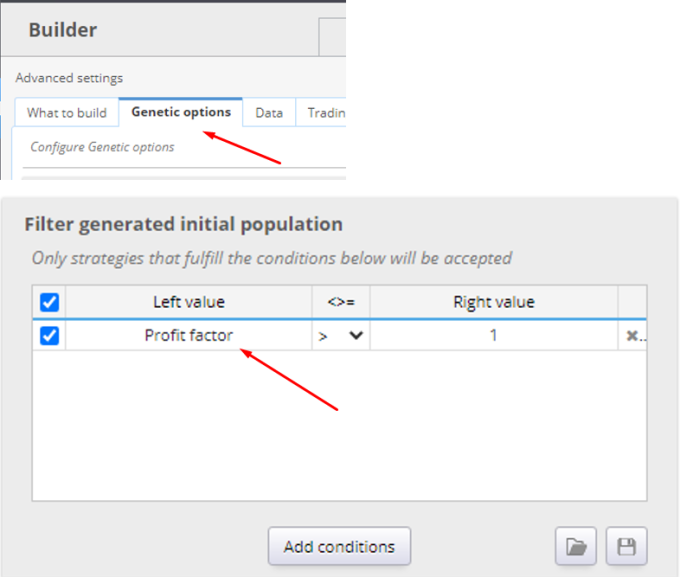 SQX builder filter settings
